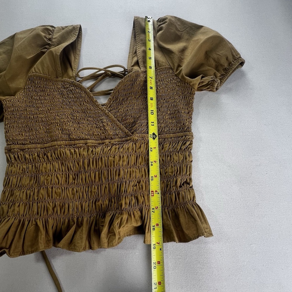 Forever That Girl Smocked Tan V Neck Crop Anthropologie Shirt M Boho Whimsical - Picture 8 of 9